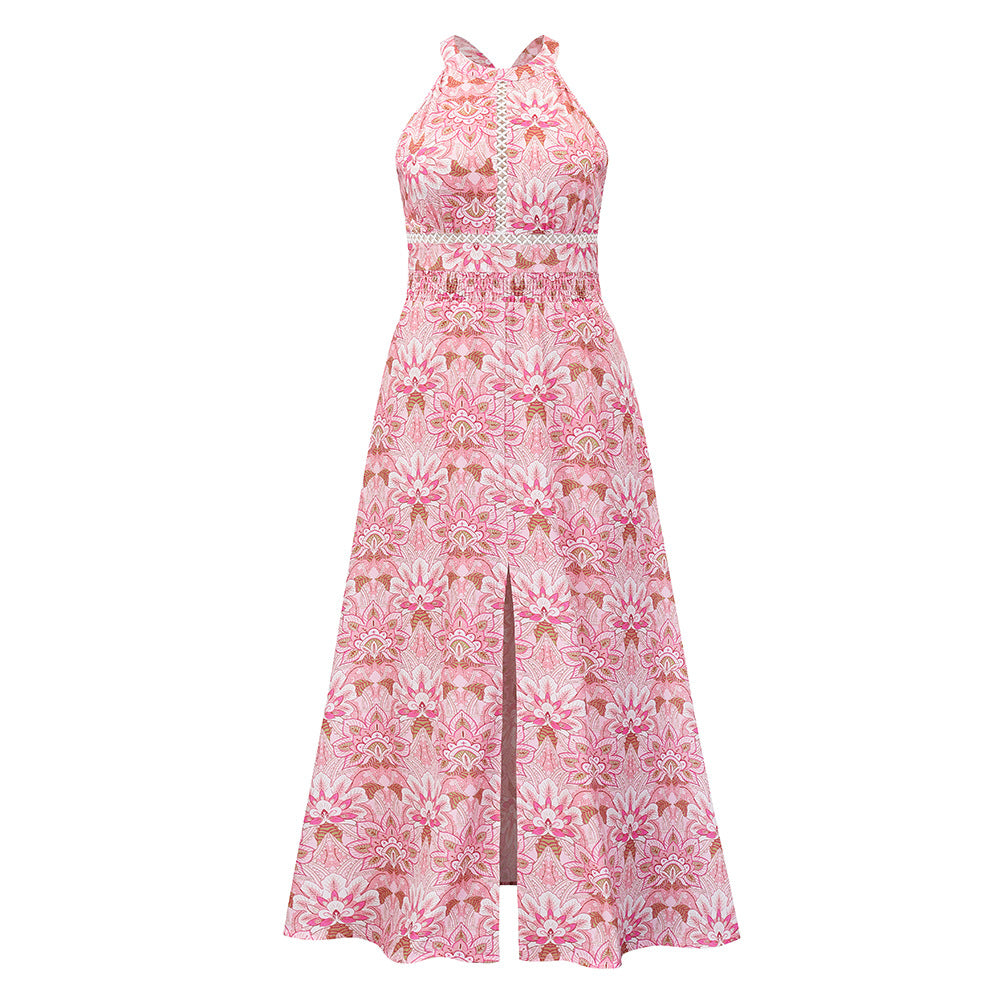 Sexy Halter Split Front Flowers Long Maxi Dresses