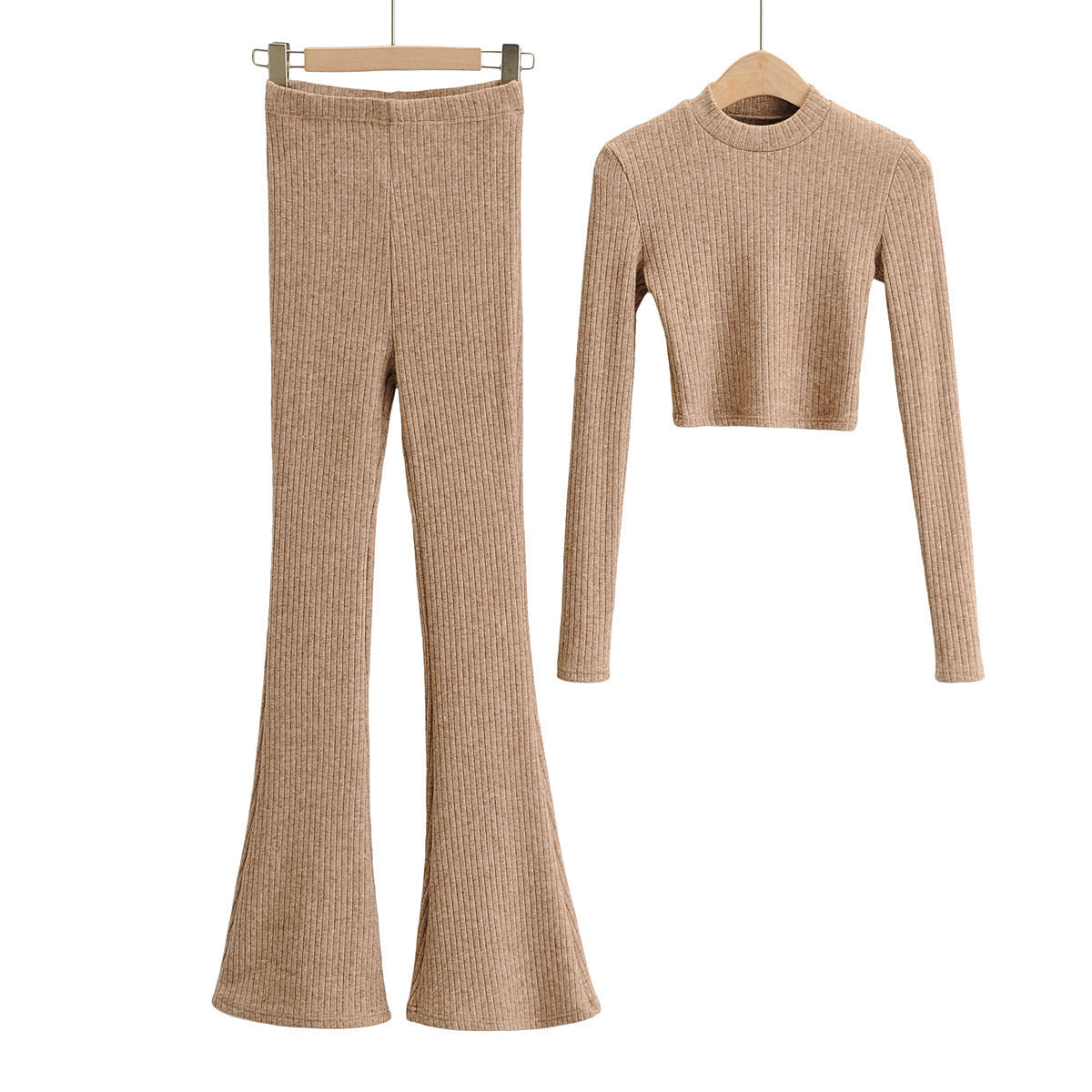 Sexy Women Knitting Midriff Baring Tops And High Waist Pants