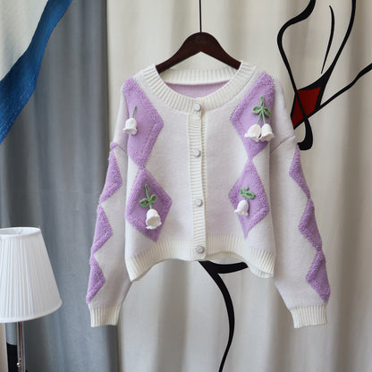 Lovely 3d Flowers Design Knitted Overcoats