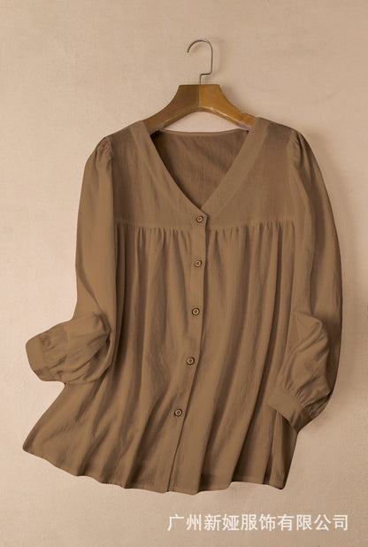 Casual Linen Long Sleeves Spring Tops