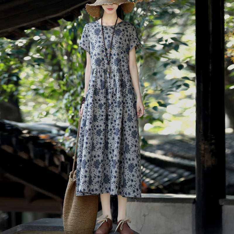 Vintage Linen Short Sleeves Midi Dresses