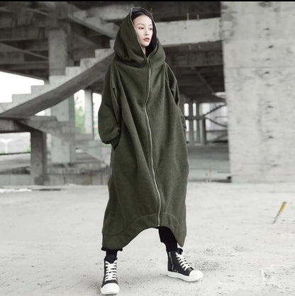 Creative Zipper Winter Long Hoodies Outerwear for Women