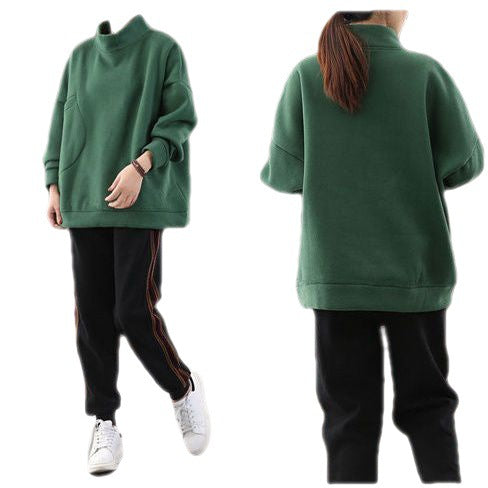 Women High Neck Velvet Pullover Tops