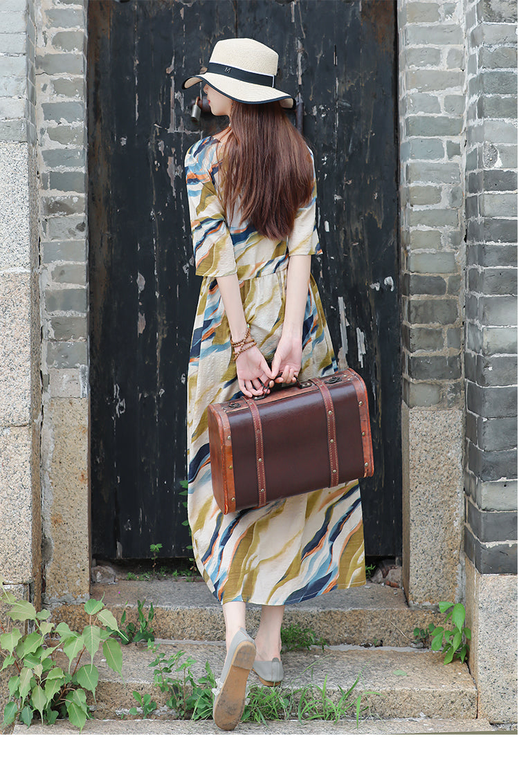 Ethinc Line Summer Half Sleeves Women Long Dresses