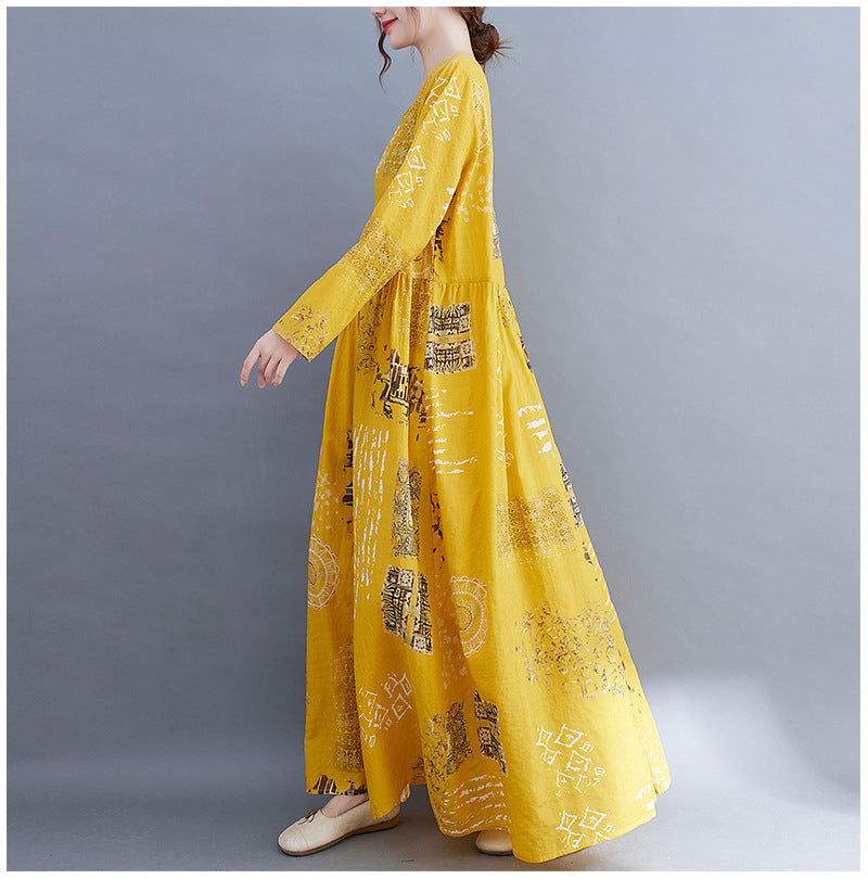 Women Yellow Plus Sizes Long Cozy Dresses