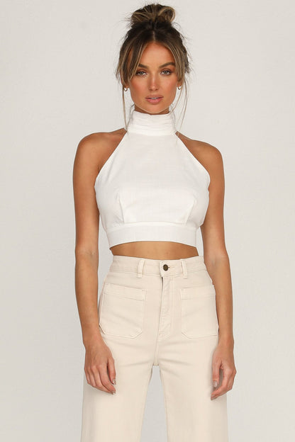 Sexy Summer High Neck Backless Lace Up Crop Top
