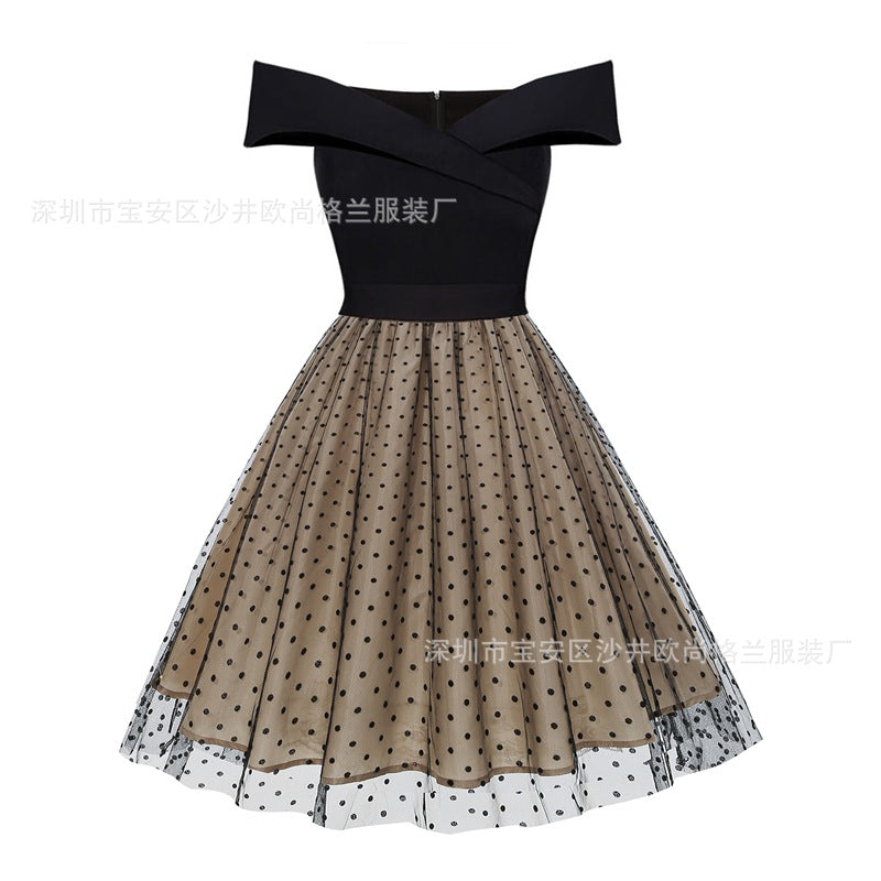 Vintage Off The Shoulder Polka Dot Dresses