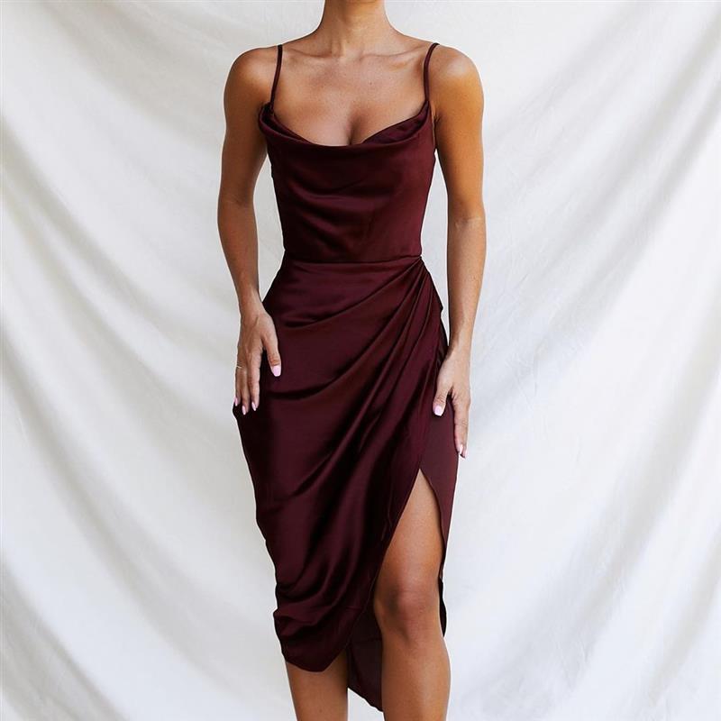 Sexy Split Front Satin Suspender Dresses