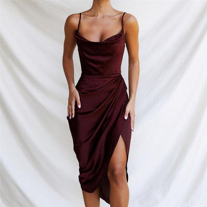 Sexy Split Front Satin Suspender Dresses