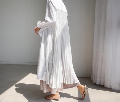 Classy Women Plus Sizes Pleated Long Shirt Dresses-STYLEGOING