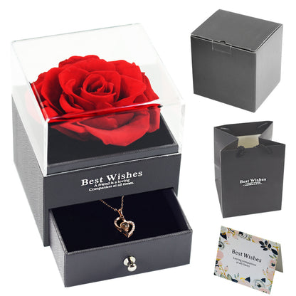 Valentine's Day Gifts Preserved Forever Flowers and Necklace Sets