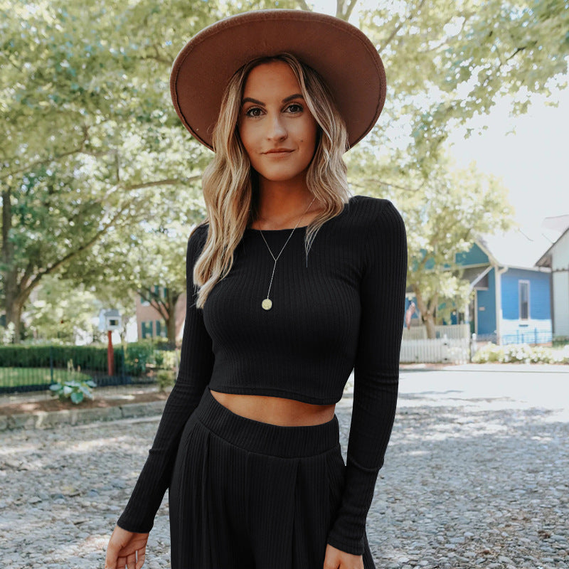 Casual Knitting Women Short Tops and Pants