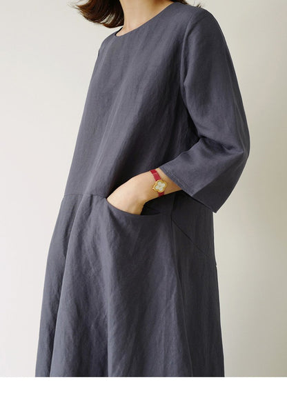 Plus Size Casual Linen A Line Long Dress-STYLEGOING