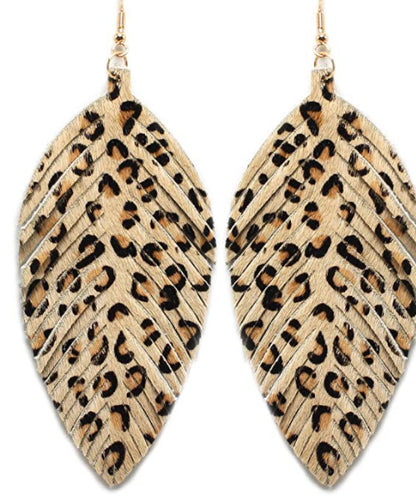Leopard Print Leaf Design Drop Earring for Women