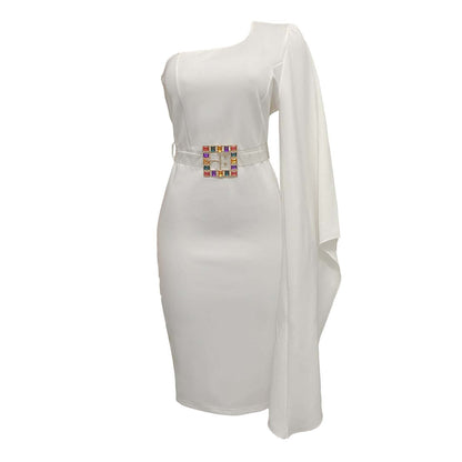 One Shoulder High Waist Plus Sizes Sexy Women Dresses-STYLEGOING