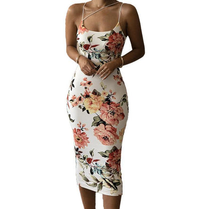 Sexy Floral Print Backless Sheath Midi Dresses-STYLEGOING