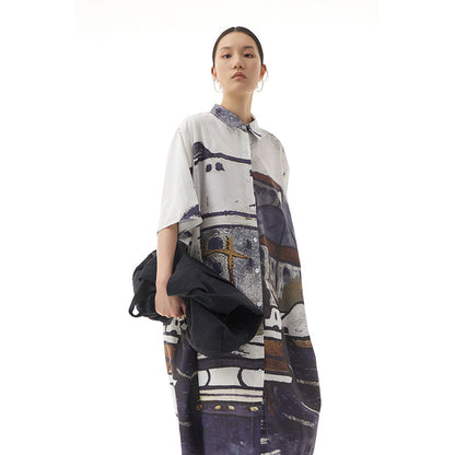 Summer Graffit Designed Casual Long Sleeves Shirts