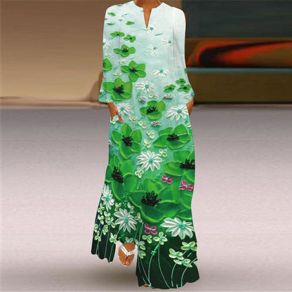 Casual V Neck Loose Plus Sizes Long Dresses