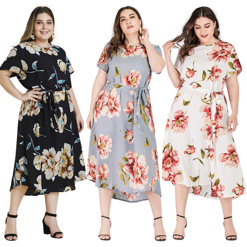 Women Short Sleeves Plus Sizes Long Dresses