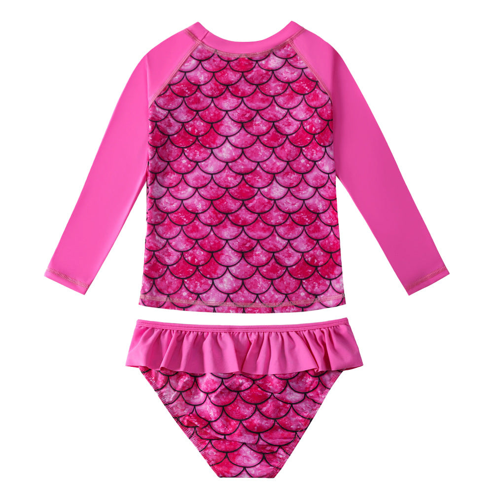 3D Fish Scale Design Two Pieces Swimsuits for Girls