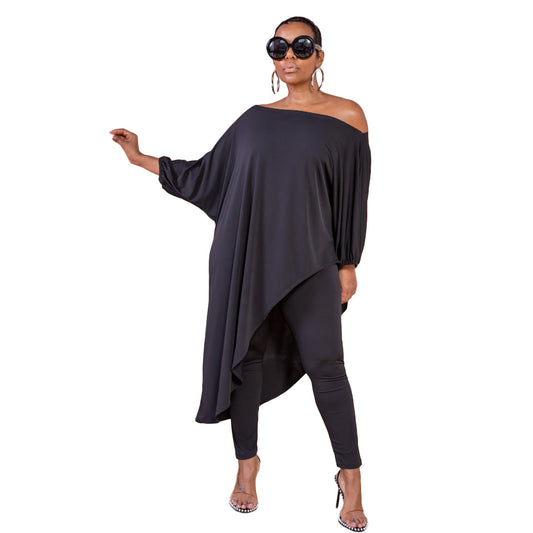 One Shoulder Irregular Bat Sleeves Tops&pants Suits