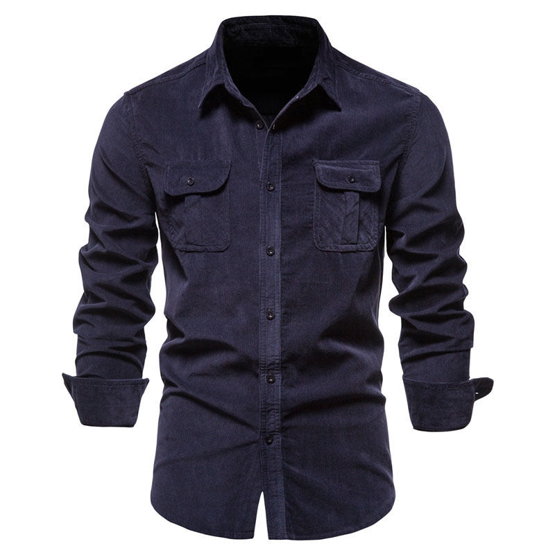 Men Long Sleeves Corduroy Business Shirts