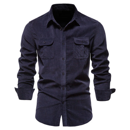 Men Long Sleeves Corduroy Business Shirts