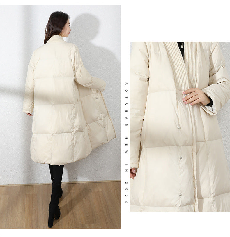 Leisure V Neck Winter Down Overcoats for Women