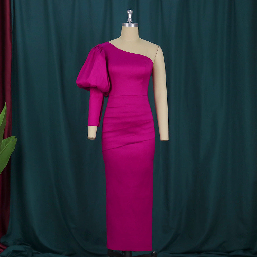 Sexy One Shoulder Rose Red Party Dresses