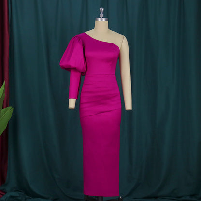 Sexy One Shoulder Rose Red Party Dresses