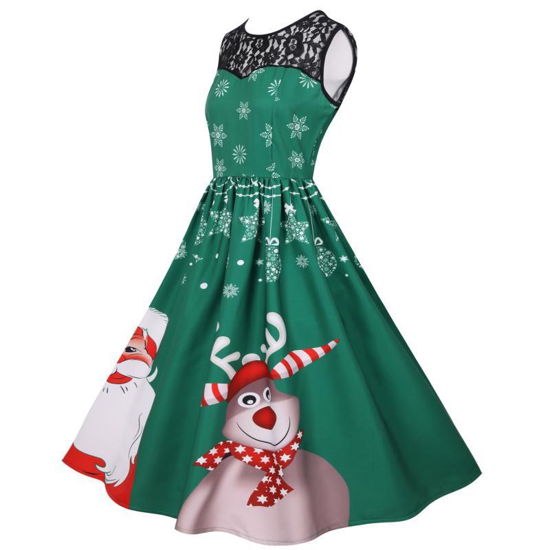 Merry Christmas Fashion Women Lace Sleeves Dresses