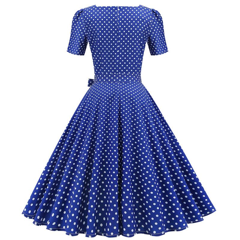 Short Sleeve Square Neckline Print Dot Dresses-STYLEGOING