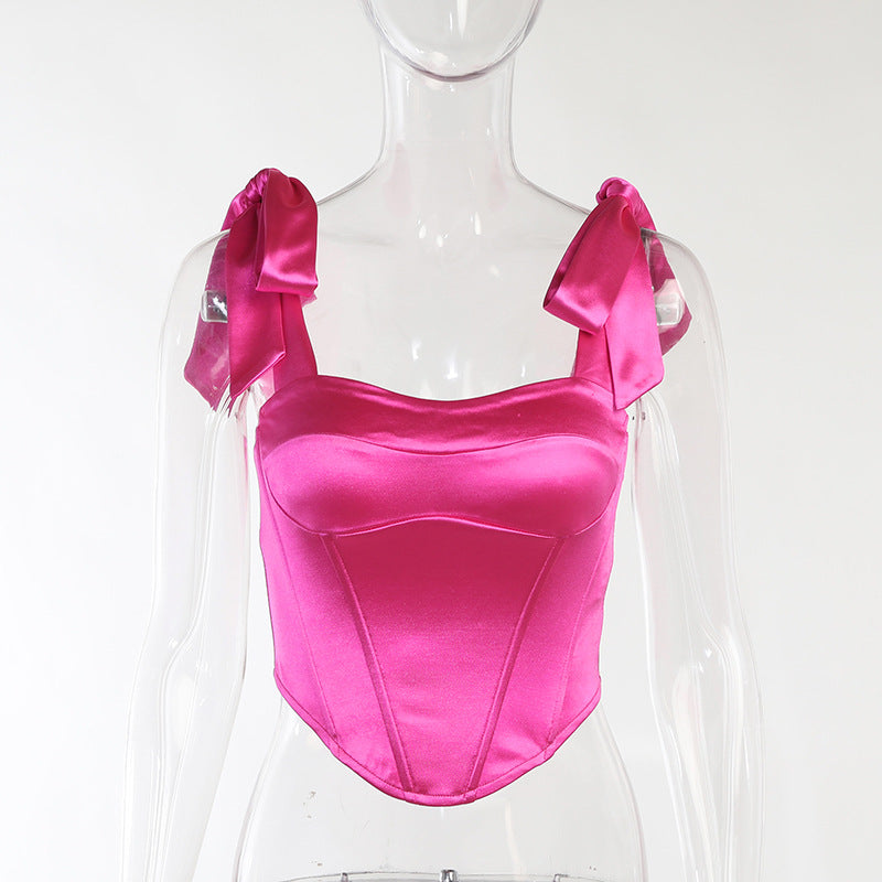 Sexy Satin Backless Vest Crop Tops for Women
