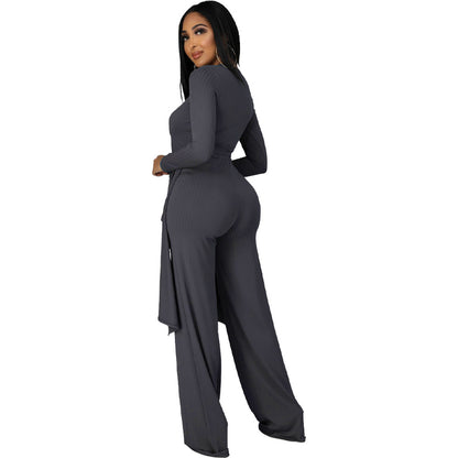 Sexy Long Sleeves Irregular Tops and Pants Set for Women