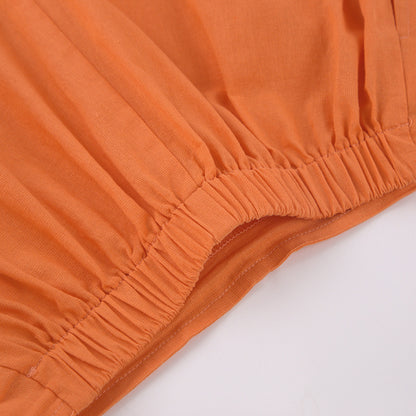 Summer Short Sleeves Orange Shirts and Wide Leg Pants Two Pieces Suits