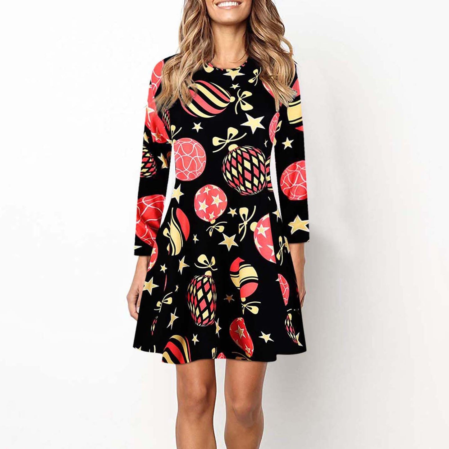 Merry Christmas Santa Claus Women Long Sleeves Dresses