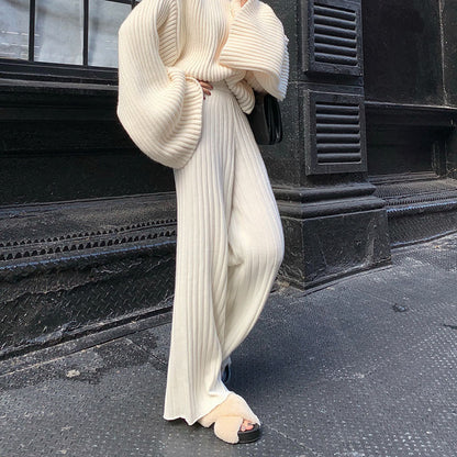Fashion White Knitted Loose Long Pants