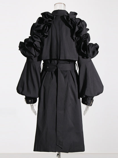 Designed Ruffled Long Sleeves Women Wind Break Coats