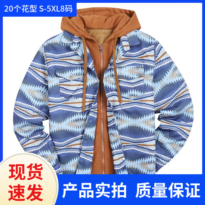 Plaid Winter Hoodies Jacket Outerwear for Men