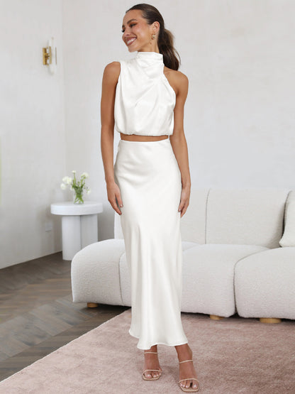 Sexy High Neck Tops and Long Skirts Two Pieces Evening Dresses