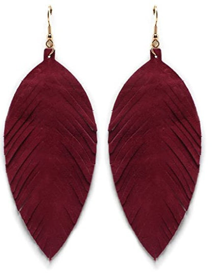 Leaves Designed Tassels Pu Leather Women Earrings