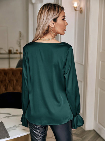 Elegant Satin Pullover Long Sleeves Women Shirts