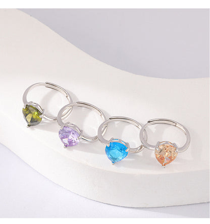 Fashion Sterling Silver Colorful Zircon Rings