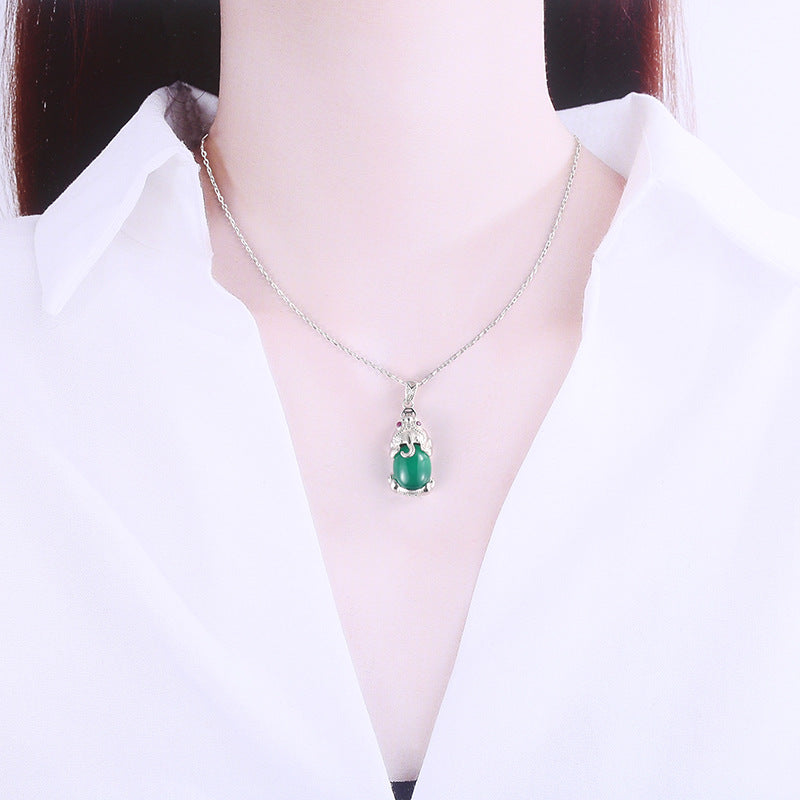 Green Brave Troops Chalcedony Sterling Sliver Necklace