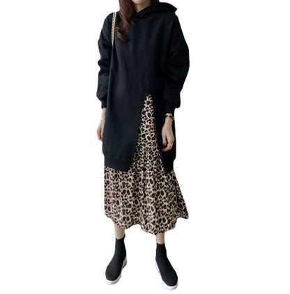 Leisure Leopard Fake Two Pieces Autumn Long Dresses