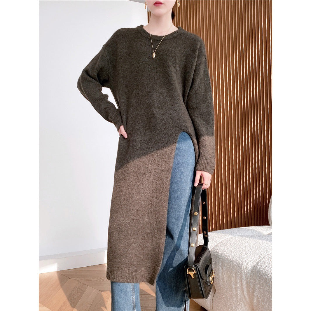 Warm Knitting Split Design Pullover Long Dresses