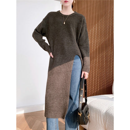 Warm Knitting Split Design Pullover Long Dresses