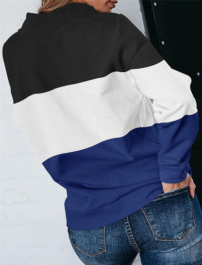 Women Casual Contrast 3 Colors Zipper Neck Fall Hoodies