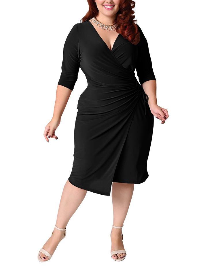 Plus Sizes Women Casual Half Sleeves Dresses-STYLEGOING
