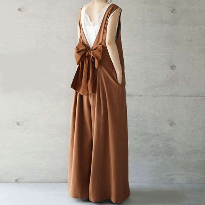 Leisure Wide Legs Rompers with Bow Design